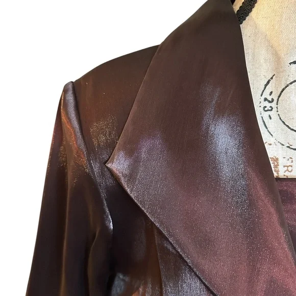 R&M Richards M Iridescent Slick Brown Oxblood Evening Gala Top Ruched Waist READ - Picture 4 of 16